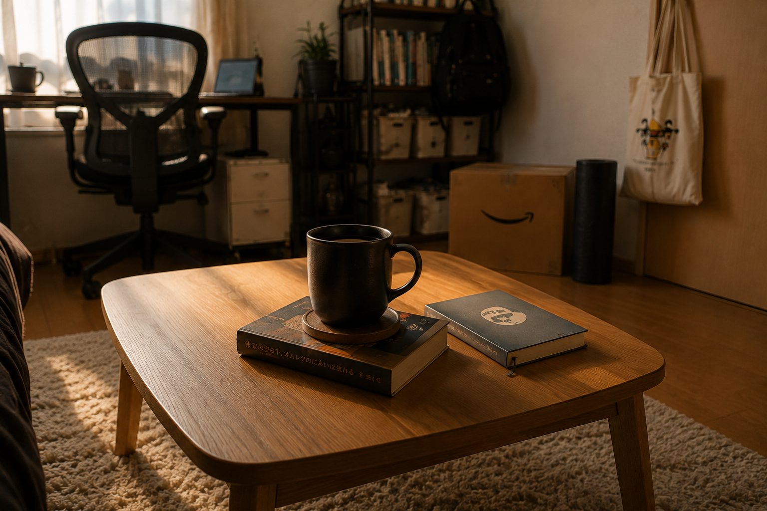 本の上のコーヒー